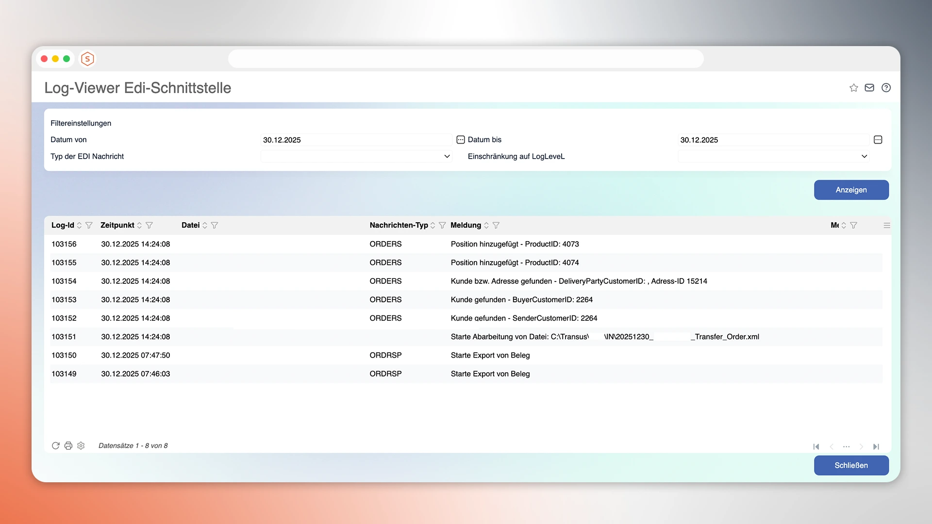 Mietlizenz mf.ERP Modul EDI Schnittstelle (EDIFACT)