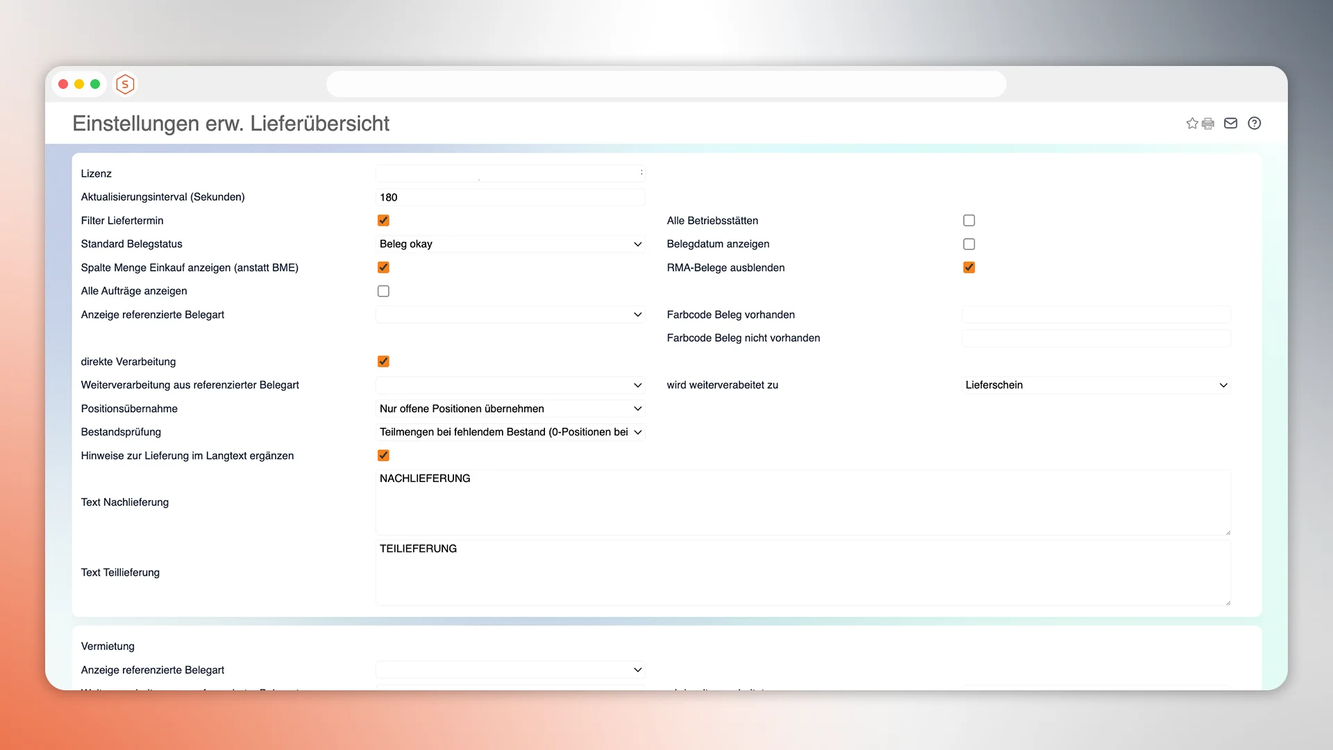 Mietlizenz mf.ERP Modul Erweiterte Lieferübersicht