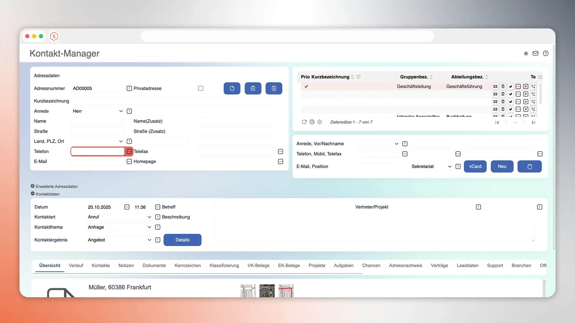 Kundendaten im Kontaktmanager