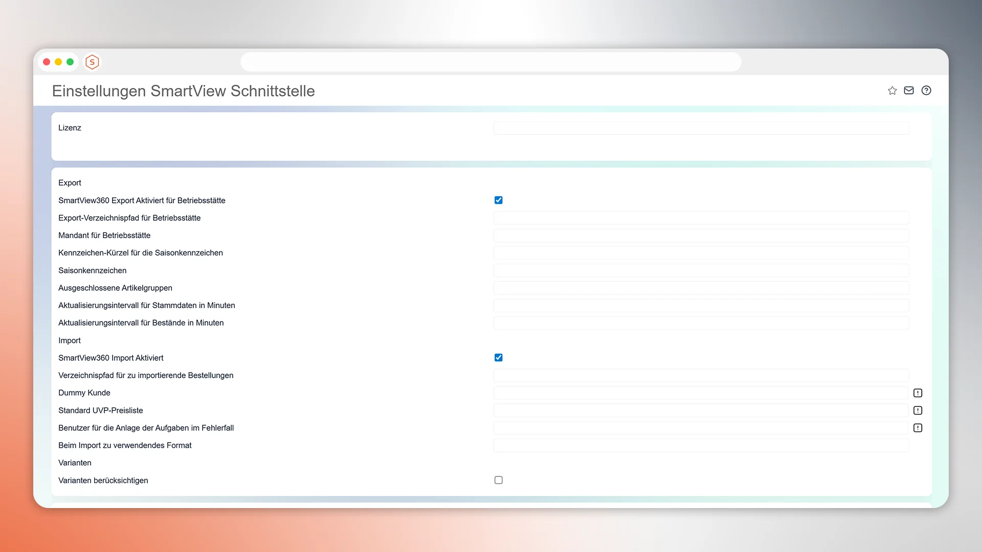 Orderbook - Smartview360 Schnittstelle Clientlizenz