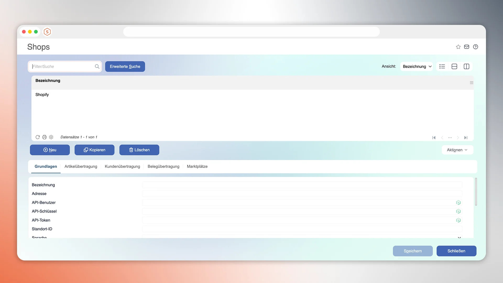 Shopify Connect Schnittstelle