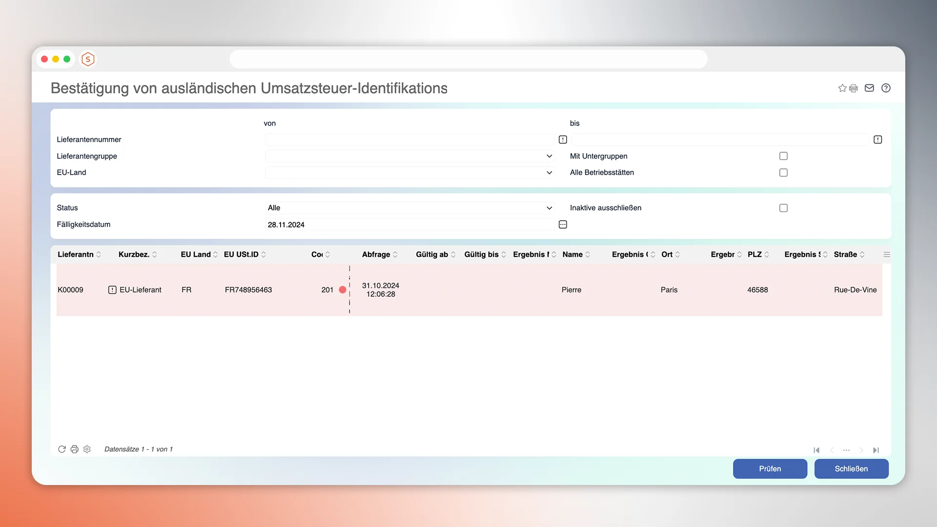 Mietlizenz mf.ERP Modul Umsatzsteuer Identnummer Überwachung